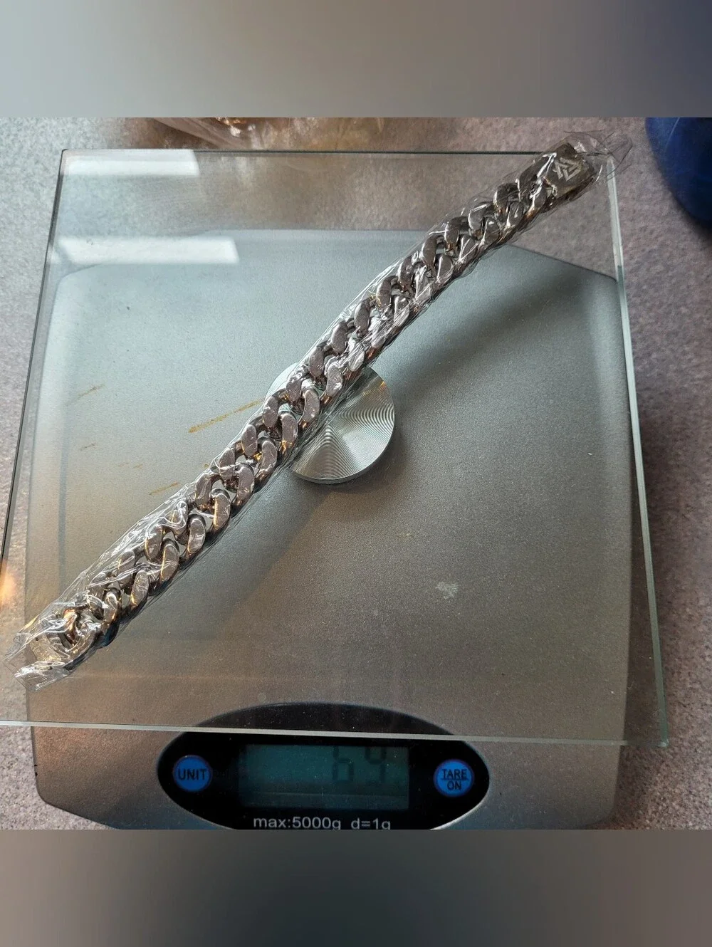 New. Mens Cuban Valknut Stainless Steel 7.5 Thick Silver Cuban Link Bracelet.
